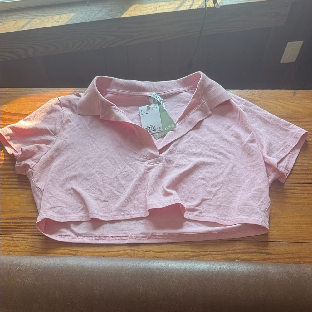 H&M Light Pink polo crop